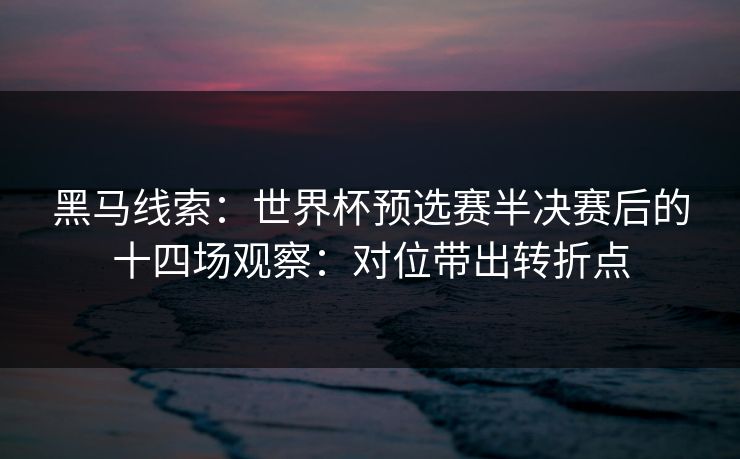 黑马线索：世界杯预选赛半决赛后的十四场观察：对位带出转折点