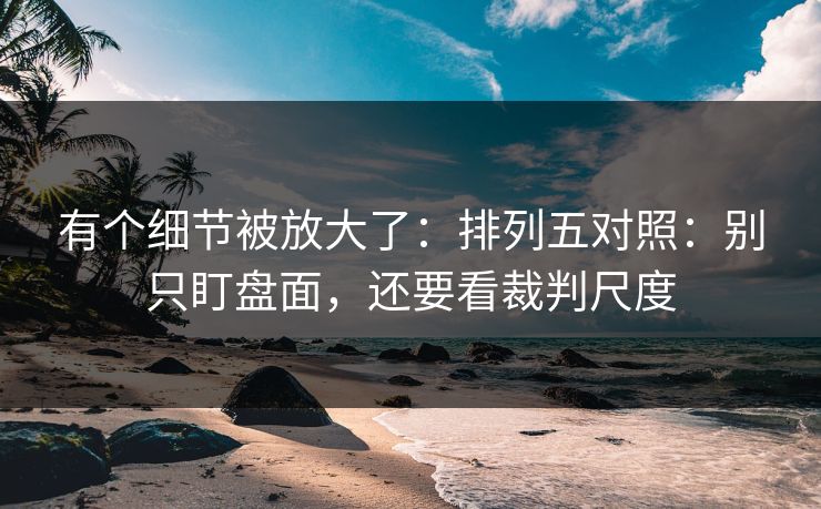 有个细节被放大了：排列五对照：别只盯盘面，还要看裁判尺度